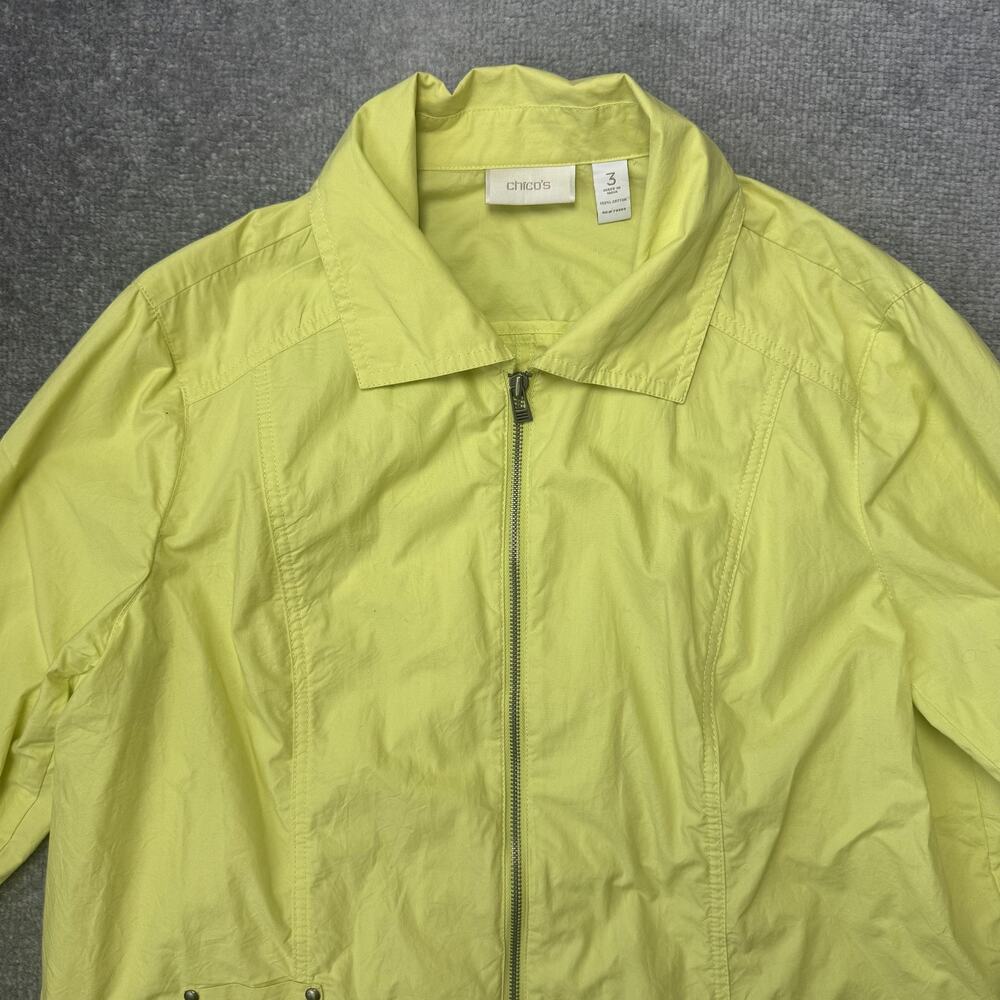 Chicos Jacket Womens XL Yellow Zip Front 3/4 Sleeve Pockets Drawstring Hem - Picture 2 of 7